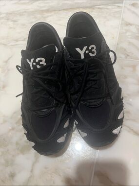 Y-3 Black Sneakers with White Logo and Silver Details